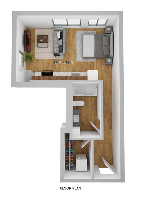 Floor plan for studio, 1 bath, 449 sqft